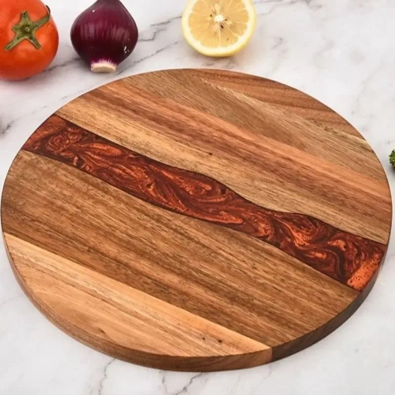 Planche a Decouper Resine Epoxy Ronde Bois
