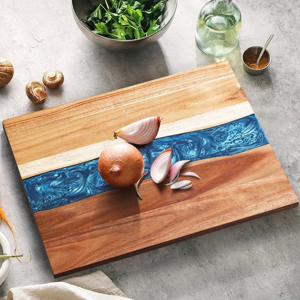Planche a Decouper Resine Epoxy Acacia Bleu