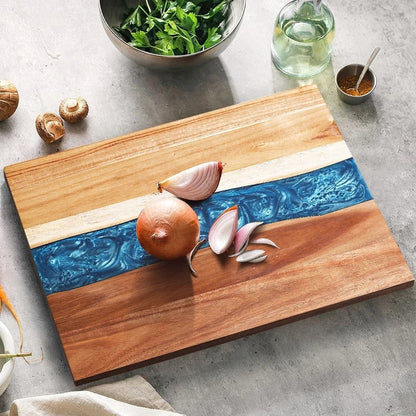 Planche a Decouper Resine Epoxy Acacia Bleu