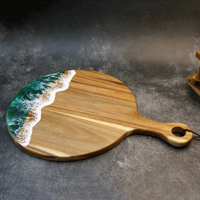 PLANCHE A DECOUPER RONDE RESINE EPOXY ACACIA